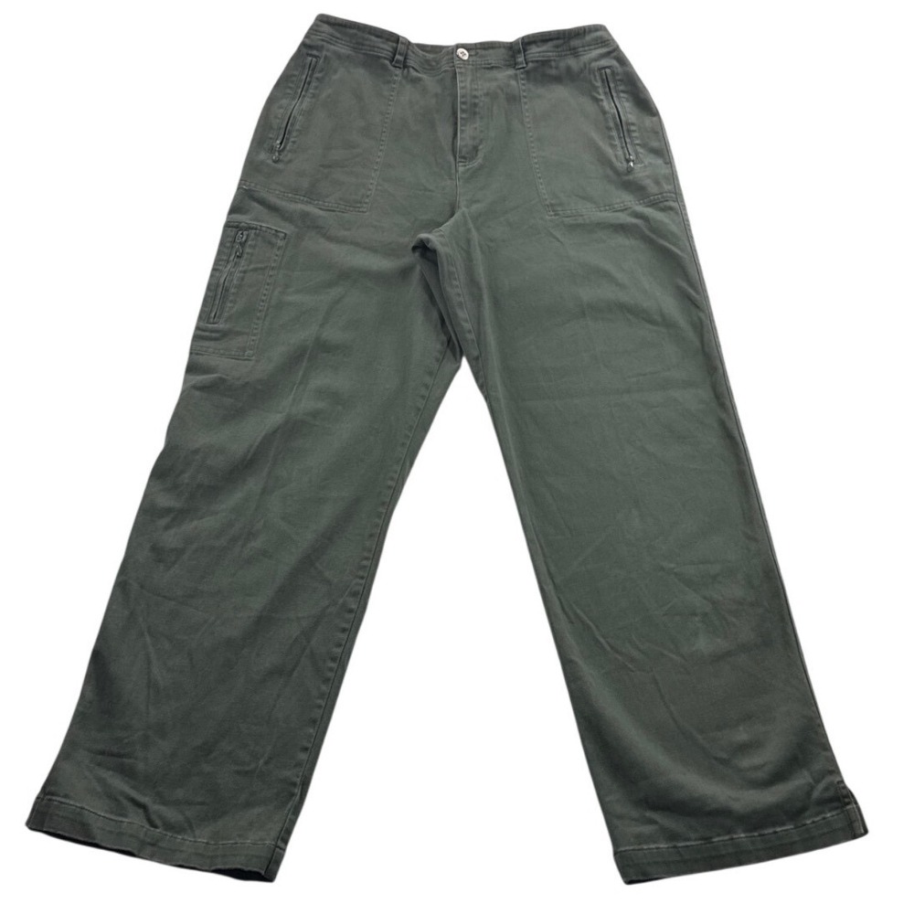 Chicos Size 1 Olive Green Wide Leg Cargo‎ Pants Womens 8 Casual Utility